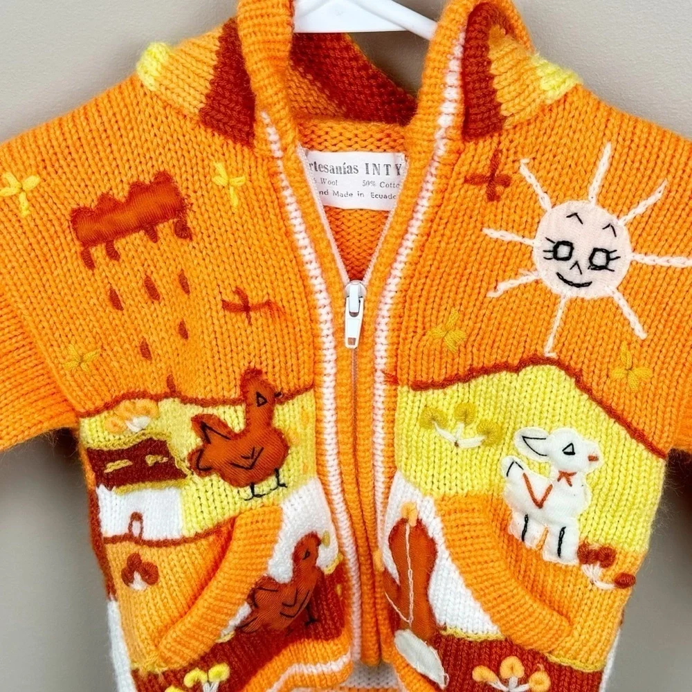 Artesanias INTY Handmade Bright Orange and Yellow Wool Stripe Farm Hoodie